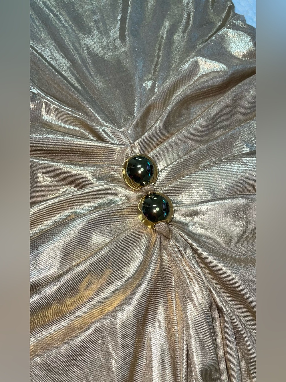 Stunning Gold Metallic Ruched Maxi Dress | Size Small - Picture 4 of 9